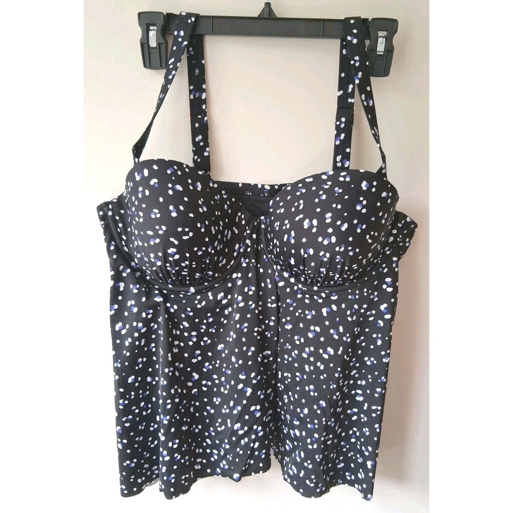 Swimsuits for All Black Polka Dot Swim Top Tankini Women's Size 14 Faux Flyaway